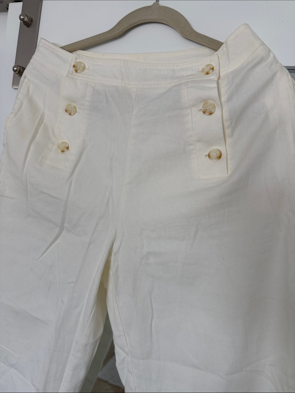 Womens Cream High-Waist Button Front Pants
